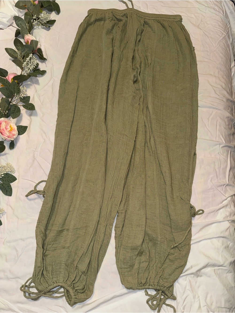 Urban Outfitters Olive Green Wide Leg Drawstring Pants
